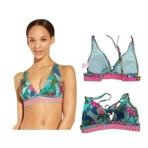 Tropical Print Crochet Trim Womens Bikini Top Medium